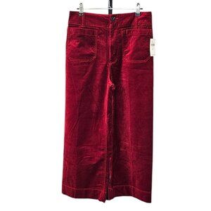 Anthropologie Maeve The Colette Wide Leg Crop Pant, Velvet, High Rise, Red, 28